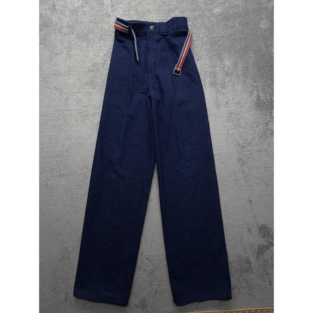 Vintage Levis Juniors Jeans Womens 5 Blue High Rise Wide Leg Rainbow Belt‎ 80s